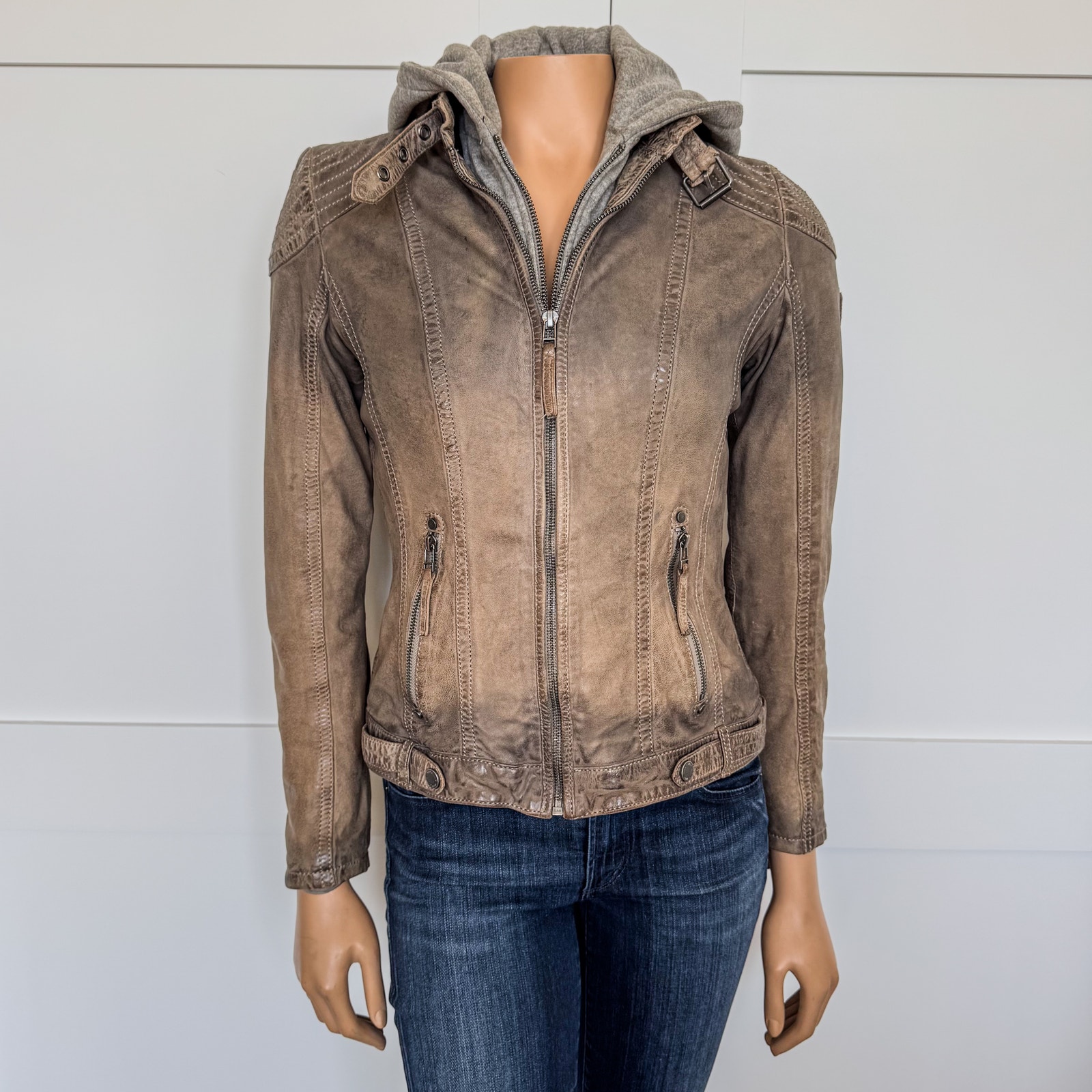 Gypsy By Mauritius, Between Seasons Cascha Hooded Leather Jacket, Women’s Size 6